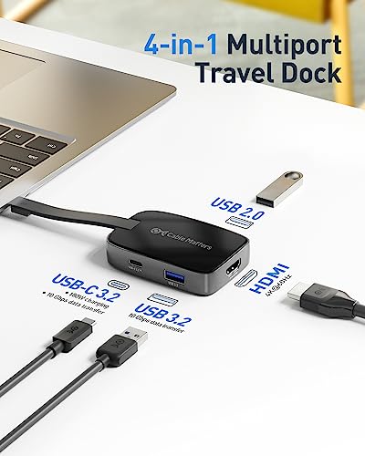 Cable Matters 4-in-1 USB C Hub, HDMI 4K@60Hz, 100W Charging | 10Gbps USB-C Digital AV Adapter, USB C HDMI Hub, Portable, Thunderbolt 4 Compatible, for MacBook/XPS/iPhone 17/16
