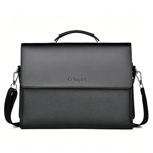 Men‘s Briefcase 14 inch Laptop Bag, Handheld & Crossbody with Detachable Strap, Multiple Compartments, Water-Resistant - color: Black
