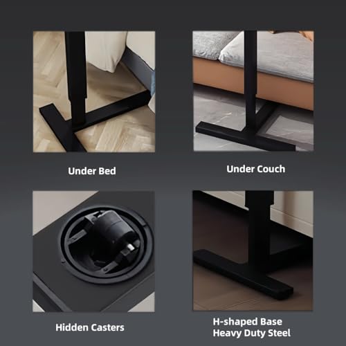 Folding Overbed Table with Wheels - Adjustable Height Rolling Bedside Laptop Desk, Tilting Tray Table for Eating, Working, Reading - Sturdy H-Shape Base, Mobile Sofa Side Table (Walnut)