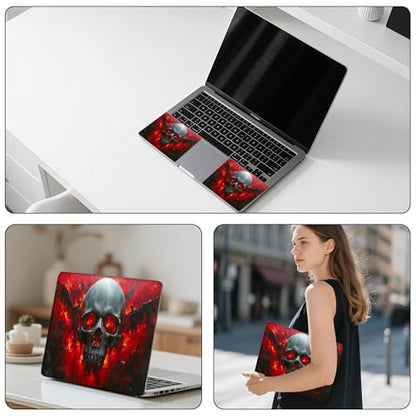 Aesthetic Laptop Skin Sticker, Skull with Fiery Eyes and Winged Figures Waterproof Vinyl Laptop Decal, Removable Bubble Free, Reusable Protective Cover for 13 14 15 15.6 Inch - color: Skull with Fiery Eyes and Winged Figures