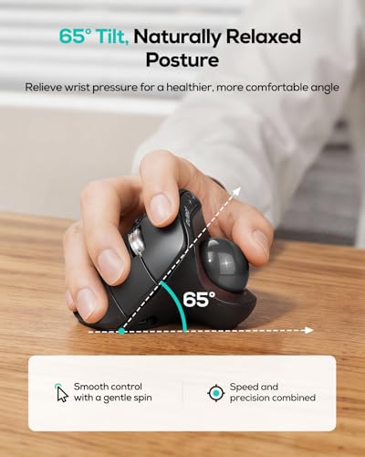 Nulea M514 Vertical Trackball Mouse, Ergonomic Wireless Thumb-Control Mouse with Quiet Clicks, 3 Device Connection (Bluetooth & USB Receiver), Rechargeable for PC/Mac/Laptop/Tablet,Black - color: D-Black