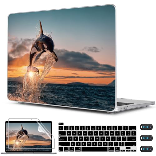 CISSOOK Compatible with MacBook Pro 13 inch Case 2023 2022 2021 2020 Release M2 M1 Chip A2338 A2251 A2289 Model with Touch Bar, Protective Plastic Hard Shell Case Cover for Pro 13", Dolphin&Sea - color: Pro13inch-Dolphin&Sea