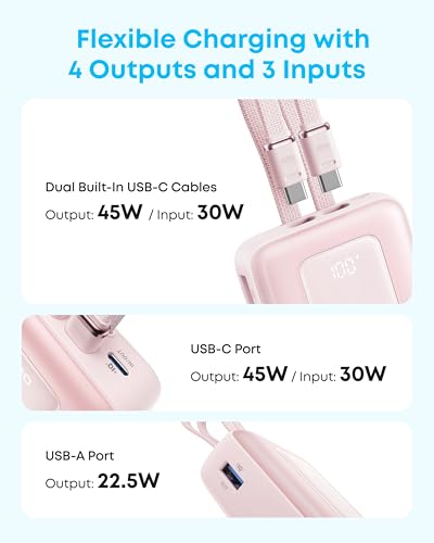 Anker Zolo Power Bank (2025 Upgraded Version), 45W Max Fast Charging, 20,000mAh Battery Pack, Dual Built-in USB-C Cables, USB-C&A Port, for iPhone 17/16 Series, Galaxy, MacBook, and More (Pack of 2)