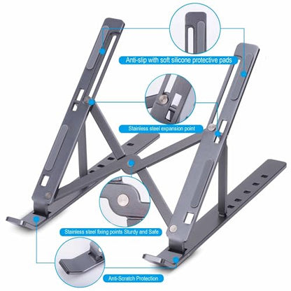 Generic Portable Laptop Stand, Aluminum, 9-15.6 Inches, Adjustable, Anti-Slip, Compatible with Laptops & iPads, Gray - color: Gray
