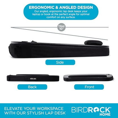 BIRDROCK HOME Oversized Lap Desk with Memory Foam Cushion - Portable w/USB Light & Wrist Rest, Ideal for Work from Home, Students & Gaming, Ergonomic Design for Comfort - Matte Black