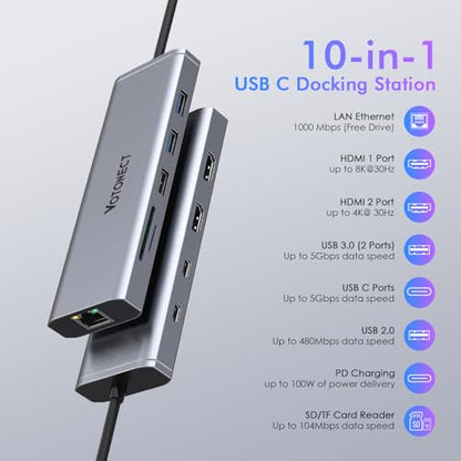 10-in-1 USB C Hub with 4K HDMI Adapter, SD/TF Card Reader, 100W PD Charging, 2 USB 3.0 Ports, and 2 usb2.0 Ports for MacBook Pro/Air, Dell XPS, Lenovo ThinkPad, etc. (8K HDMI Docking station) - style: 8K HDMI Docking station
