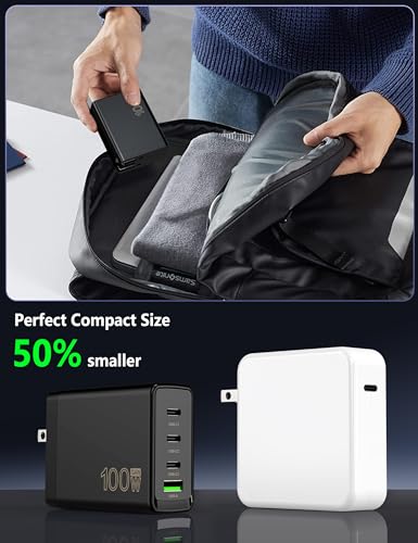 100W USB C Charger Block,4-Port GaN Fast Charger Compatible with MacBook Pro, MacBook Air, Google Pixelbook, ThinkPad, Dell XPS, iPad Pro, Galaxy iPhone All USB C Devices 6ft