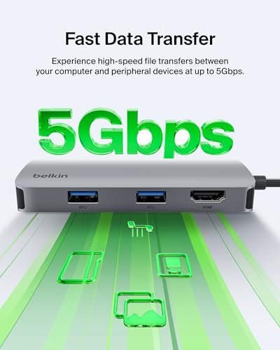 Belkin USB-C Hub 5 in 1 4K HDMI, 2 USB-A, SD & MicroSD | USB-C docking station for Neo MacBook, MacBook Pro, Air, iPad Pro, and XPS, supports 4K HDMI display, SD card reader - style: 5-in-1 USB-C Hub