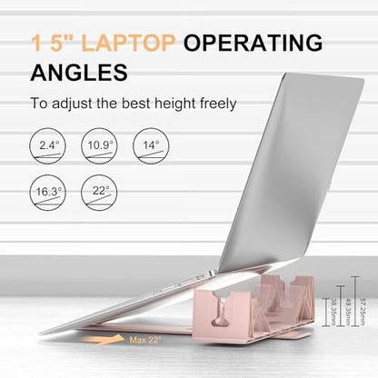 Perilogics Magnetic Adjustable Travel Laptop Stand for Digital Nomads and Business Travelers. Compact, Foldable, and Ideal for Desk Use. Elevate Your Work Experience with Our Laptop Riser on the Go - color: Light Pink
