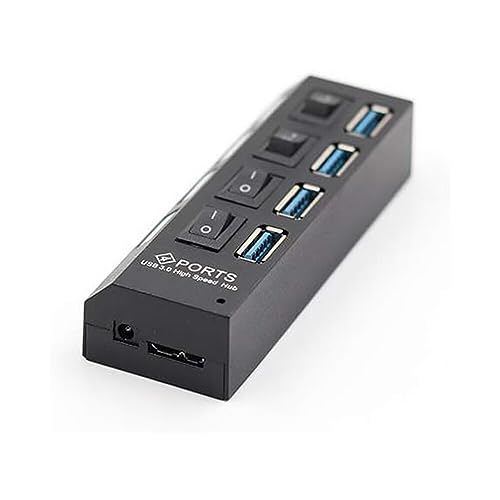 4-Port USB 3.0 Hub, Data USB Hub, 22 inch Extended Cable for MacBook, Mac Pro, Mac mini, iMac, Surface Pro, XPS, PC, Flash Drive, Mobile HDD with Individual LED Power Switches Black