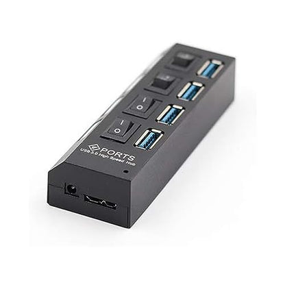 4-Port USB 3.0 Hub, Data USB Hub, 22 inch Extended Cable for MacBook, Mac Pro, Mac mini, iMac, Surface Pro, XPS, PC, Flash Drive, Mobile HDD with Individual LED Power Switches Black