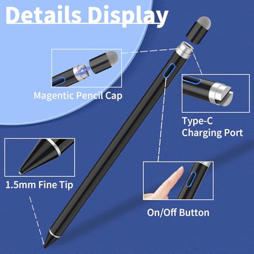 Stylus Digital Pen for Touch Screens, Active Pencil Fine Point Compatible with iPhone iPad and Other Tablets for Drawing and Handwriting (Black) - color: black