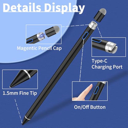 Stylus Digital Pen for Touch Screens, Active Pencil Fine Point Compatible with iPhone iPad and Other Tablets for Drawing and Handwriting (Black) - color: black