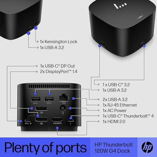 HP Thunderbolt 4 Dock 120W G4, 13-in-1 USB C Docking Station with Max 100W Charging, 4 Displays 4K Display, Ethernet Port, 6 USB Ports, HDMI, 2 Displayport for Laptop, MacOS, ChromeOS, PC
