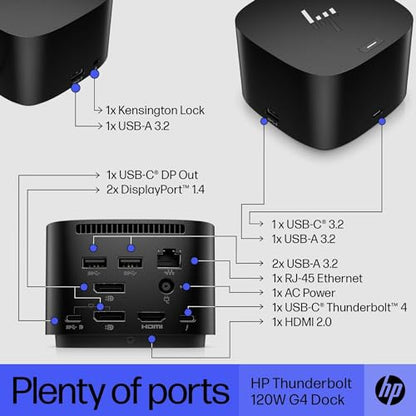 HP Thunderbolt 4 Dock 120W G4, 13-in-1 USB C Docking Station with Max 100W Charging, 4 Displays 4K Display, Ethernet Port, 6 USB Ports, HDMI, 2 Displayport for Laptop, MacOS, ChromeOS, PC