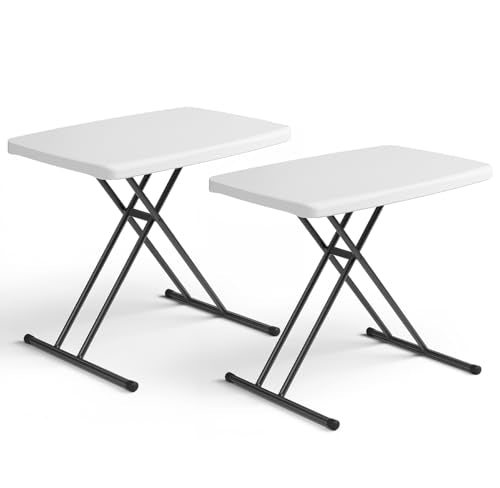 Folding Table- Small Desk Adjustable Height TV Tray for Laptop, Couch, Camping - Heavy Duty Utility Foldable Table for Small Spaces, No Assembly Required, White Granite (White, 30in-2pack) - color: White, size: 30in-2pack