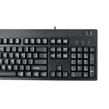 Adesso Fingerprint Keyboard, Full Size, AKB-630FB-TAA | TAA Compliant, AES 256 Encryption, USB Wired, 104 Key Layout, Windows Hello Compatible, Made in Taiwan, Government, Business