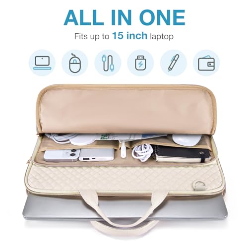 BAGSMART Laptop Sleeve 15-15.6 inch Case Protective Water-Resistant | Lightweight Laptop Bag for Women with Pocket and Handle, Compatible with MacBook, HP, Dell, Acer and Asus notebooks - color: Beige-Shoulder Strap, size: 15.6 Inch