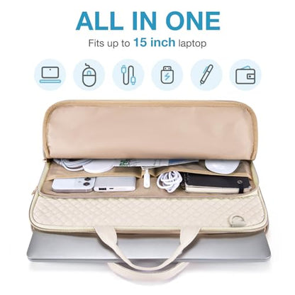 BAGSMART Laptop Sleeve 15-15.6 inch Case Protective Water-Resistant | Lightweight Laptop Bag for Women with Pocket and Handle, Compatible with MacBook, HP, Dell, Acer and Asus notebooks - color: Beige-Shoulder Strap, size: 15.6 Inch