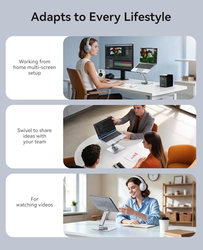 ORICO Adjustable Laptop Stand with 360° Rotating Base, Foldable Aluminum Alloy Laptop Riser for Desk, Compatible with MacBook Neo Air Pro, Dell, HP (Up to 17") - ST10, Silver - color: Silver