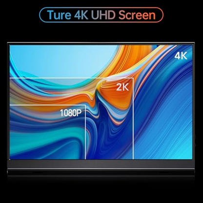 Yxk Portable Monitor 15.6 Inch 4K 60Hz 100% sRGB Ultra-Slim Travel Monitor with Dual Speakers USB-C HDMI Second Screen for Laptop PC Mac Phone Xbox PS4/5 Switch, VESA Kickstand with Cover Stand - size: 15.6"