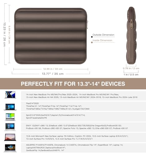 MoKo 13-14 Inch Puffy Laptop Sleeve Bag Padded Protective Carrying Case | Laptop Carrying Case Fits Mac Neo A18 Pro, Mac Pro M5 14-inch, Mac Air 13.6/13.3-inch and iPad Pro 12.9/13-inch, Coffee - color: Coffee, style: 13.3 - 14 Inches
