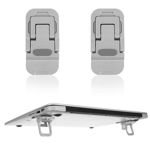 2PCS Zinc Alloy Foldable Laptop Stands, Mini Foldable Laptop Stand, Portable Computer Keyboard Riser, Self-Adhesive Invisible Notebook Stand with 2 Adjustable Angles, Keyboard Lift for Desk (Silver)