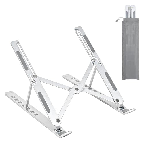 SAYEEC Laptop Stand for Desk Portable Laptop Riser 7 Angles Ergonomic Adjustable Computer Stand Aluminum Foldable Laptop Stands Ventilated Cooling Notebook Holder for 10-15.6" Laptops Tablet (Silver) - color: Silver
