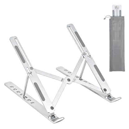 SAYEEC Laptop Stand for Desk Portable Laptop Riser 7 Angles Ergonomic Adjustable Computer Stand Aluminum Foldable Laptop Stands Ventilated Cooling Notebook Holder for 10-15.6" Laptops Tablet (Silver) - color: Silver