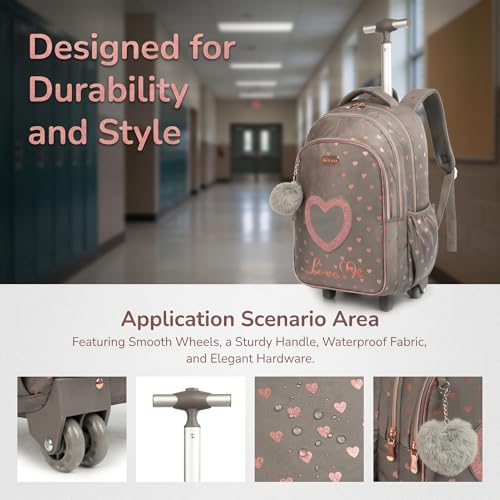 School Bags Kids Rolling Backpack for Girls Kids Luggage Suitcase With Wheels - color: Coffee23-3-6