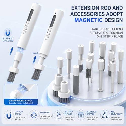 33-in-1 Electronics Cleaning Kit, Magnetic Professional Keyboard Cleaner with Retractable Brush, Screen Cleaner and Earbud Cleaning Pen for Computer, iPhone, Laptop, PC and Airpods