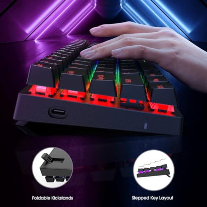 60% Wired Mechanical Gaming Keyboard with Blue Switches, LED Backlit | 61 Keys Ultra-Compact Mini Portable Office Keyboard for PC/Mac/Xbox, 18 LED Backlight, Easy to Carry On Trip, Black - color: Premium Black