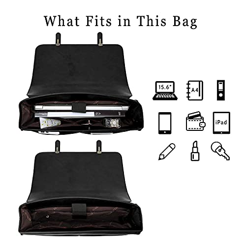 ECOSUSI Laptop Briefcase for Women Leather 15.6 inch | Large capacity shoulder bag, PU leather for college and daily work - color: Black