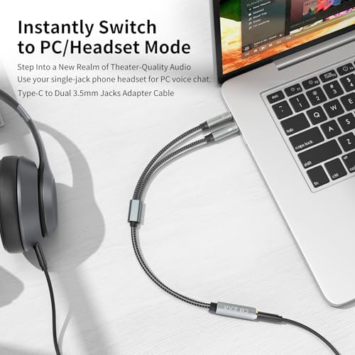 EZ EAR KBEAR KA01 Headphone Splitter，4N OFC Headset Splitter Cable for Computer 3.5MM Female to 2 Dual 3.5mm Male Braided Audio Cable Earphones Port Cord Gaming Headset to PC Laptop Adapter (3.5mm)