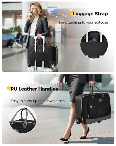 MATEIN Personal Item Rolling Briefcase with Large Wheels, Airline Approved Rolling Laptop Bag Women Men Roller Computer Bag 17.3 Inch, 18x14x8 Anti Theft Underseat Carry On Luggage for Travel Work