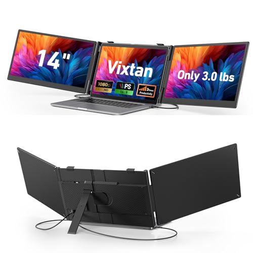 Vixtan 14" Triple Laptop Screen Extender, 3.0 lbs Lightweight FHD IPS Portable Monitor for Laptop, USB-C Plug & Play Multi Screen Attachment for 13-17.3" laptops with Windows/Mac/Chrome - color: 14" Black