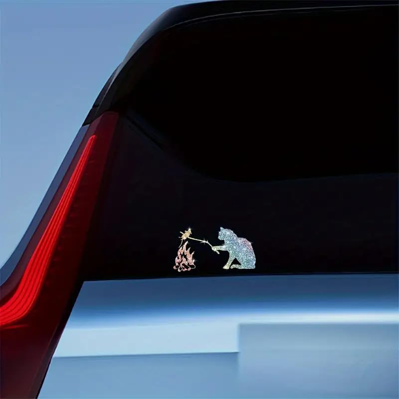 2pcs Funny Cat Roast Mouse Sparkling Sunflower Self-Adhesive PVC Rainbow Glittery Decal Sticker for Cars, Laptops, Trucks, Motorcycles Wall Window Luggage Scratch Cover Door Decor Sticker