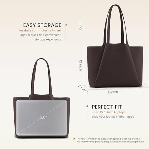 LOVEVOOK Laptop Tote for Women - 15.6 Inch Faux Leather Laptop Bag with Clutch, Large Capacity Office Purse Computer - color: Coffee, size: 15.6 inch