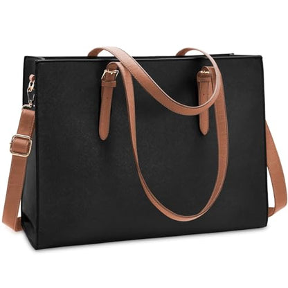 Laptop Bag for Women Waterproof Lightweight Leather 15.6 Inch Computer Tote Bag Business Office Briefcase Large Capacity Handbag Shoulder Bag Professional Office Work Bag | Waterproof Lightweight Leather Large Capacity Work Bag Business Office Briefcase D