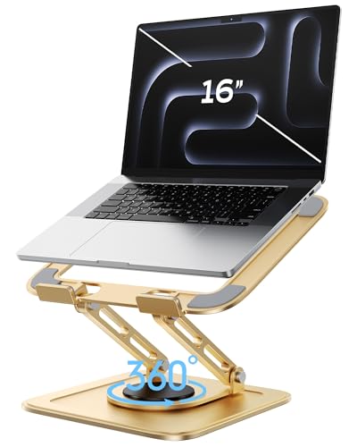 LOXP Adjustable Laptop Stand, Computer Stand with 360 Rotating Base, Ergonomic Laptop Riser Mount for Desk Foldable Protable Computer Desk Fits with MacBook Pro Air (10-16") - Gold | Ergonomic Laptop Riser Mount for Desk Foldable Protable Computer Desk Fi