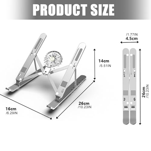 Aluminum Laptop Stand with Cooling Fan 7 Heights Adjustable Foldable Ergonomic Computer Holder for Notebook and Tablets Laptop Elevator Stand - color: Black