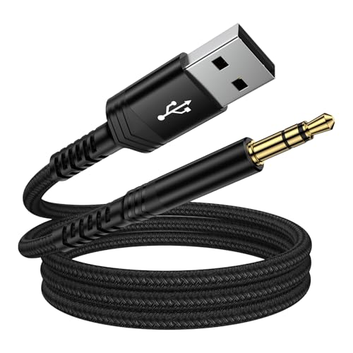 USB to 3.5mm Audio Aux Cable, 3FT USB Male to AUX Male Jack Adapter TRS Stereo Braided Audio Cord for Headphones Speaker PC Laptop Windows PS5 PS4 Mac OSX Desktops - color: Black