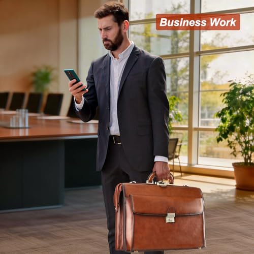 Banuce Leather Briefcase for Men with Anti-Theft Lock Fits 15.6" Laptop | Gradient Coloring Leather,Ergonomic Handle,Expandable,Detachable Shoulder Strap,Office Work,Business Travel - color: Brown