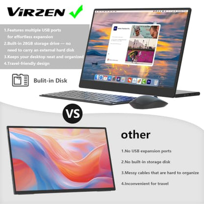 Portable Monitor 15.6 Inch 1080p Built-in Hub Docking Station 64G Storage Card IPS Display with Foldable Stand for Mac Windows, iPad,Smart Phone