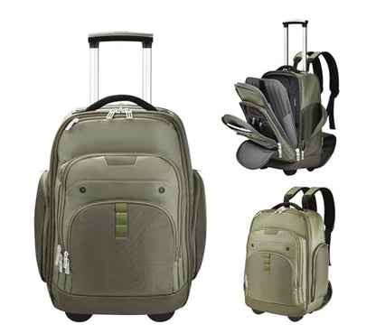 Heliar Rolling Backpack with Wheels | Wheeled Roller Backpack for Business & Travel, Adjustable 13-18 Inch Laptop Backpack with Laptop Compartment & Carry-On Design - color: Green