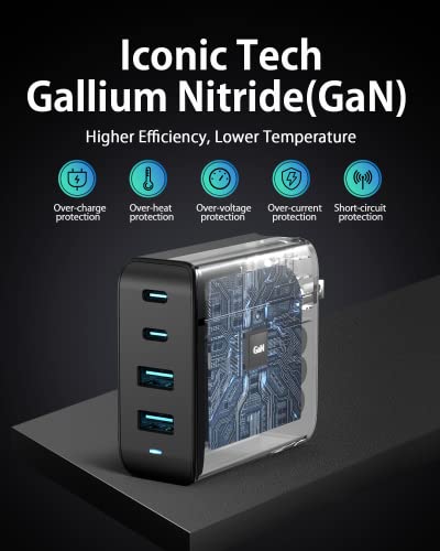 100W USB C Charger, 4 Port GaN Fast Charger Block Foldable Type C Charging Block Fast Charging Block Compatible with MacBook Pro/Air, iPhone 15/14/13/Mini/Pro/Pro Max/Samsung Galaxy(Black)
