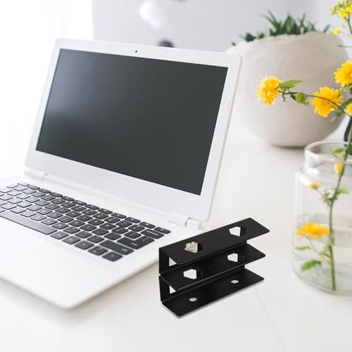 Cabilock Desk Laptop Mount Metal Bracket with Screws Double Layer Storage Stand for Keyboard and Network Switcher, Universal Black Laptop Holder for Home and Office Use