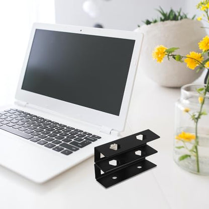 Cabilock Desk Laptop Mount Metal Bracket with Screws Double Layer Storage Stand for Keyboard and Network Switcher, Universal Black Laptop Holder for Home and Office Use
