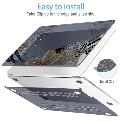 Mektron for 2026/2025/2024/2023 MacBook Air 15 INCH M5 A3448 /M4 A3241 /M3 A3114 /M2 A2941 Case, Printed Plastic Hard Shell Cover with 15.3" Liquid Retina Display Touch ID, Line Chrysanthemums - color: Line Chrysanthemums