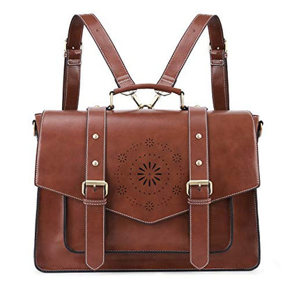 ECOSUSI Backpack for Women Briefcase Messenger Laptop Bag Vegan Leather Satchel Work Bags Fits 15.6 inch Laptops, Coffee - color: 1-coffee-l